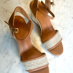 J. McLaughlin Tan and Cream Wedge Sandals